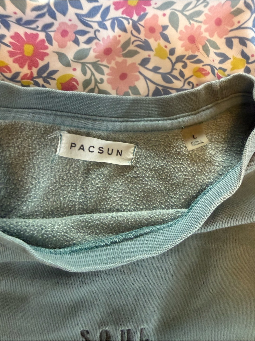 PacSun Dusty blue Lightweight Crewneck Sweatshirt “SOUL SEARCHING”